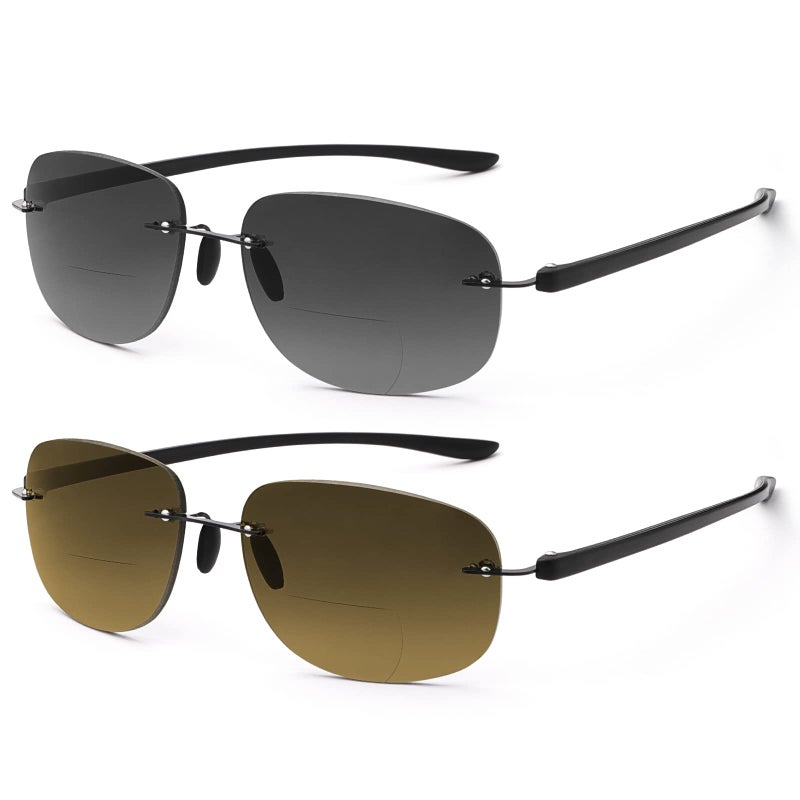 PEEPAI 2 Pairs Bifocal Reading Glasses Outdoor UV Protection Sunglasses Rimless Computer Anti Blue Light Glare Tinted Sun Readers Far and Near Dual Use Eyewear for Men Women 2.5 - Image 1